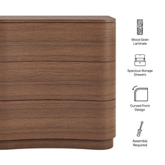 Mirae Brushed Brown Oak 3-Drawer Curved Compact Dresser - Ornate Home
