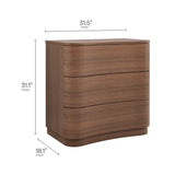 Mirae Brushed Brown Oak 3-Drawer Curved Compact Dresser - Ornate Home
