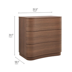Mirae Brushed Brown Oak 3-Drawer Curved Compact Dresser - Ornate Home