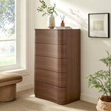 Mirae Brushed Brown Oak 5-Drawer Curved Dresser Chest of Drawers - Ornate Home