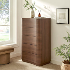 Mirae Brushed Brown Oak 5-Drawer Curved Dresser Chest of Drawers - Ornate Home