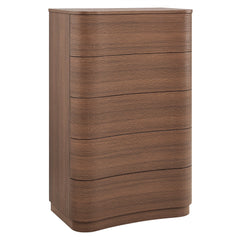 Mirae Brushed Brown Oak 5-Drawer Curved Dresser Chest of Drawers - Ornate Home
