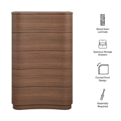 Mirae Brushed Brown Oak 5-Drawer Curved Dresser Chest of Drawers - Ornate Home