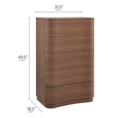 Mirae Brushed Brown Oak 5-Drawer Curved Dresser Chest of Drawers - Ornate Home