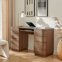 Mirae Brushed Brown Oak 55" 6-Drawer Curved Office Desk - Ornate Home