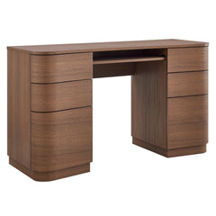 Mirae Brushed Brown Oak 55" 6-Drawer Curved Office Desk - Ornate Home