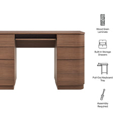 Mirae Brushed Brown Oak 55" 6-Drawer Curved Office Desk - Ornate Home