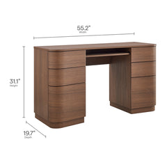 Mirae Brushed Brown Oak 55" 6-Drawer Curved Office Desk - Ornate Home