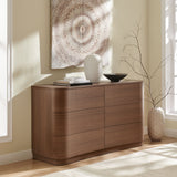 Mirae Brushed Brown Oak 6-Drawer Curved Dresser - Ornate Home