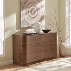 Mirae Brushed Brown Oak 6-Drawer Curved Dresser - Ornate Home