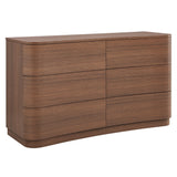 Mirae Brushed Brown Oak 6-Drawer Curved Dresser - Ornate Home