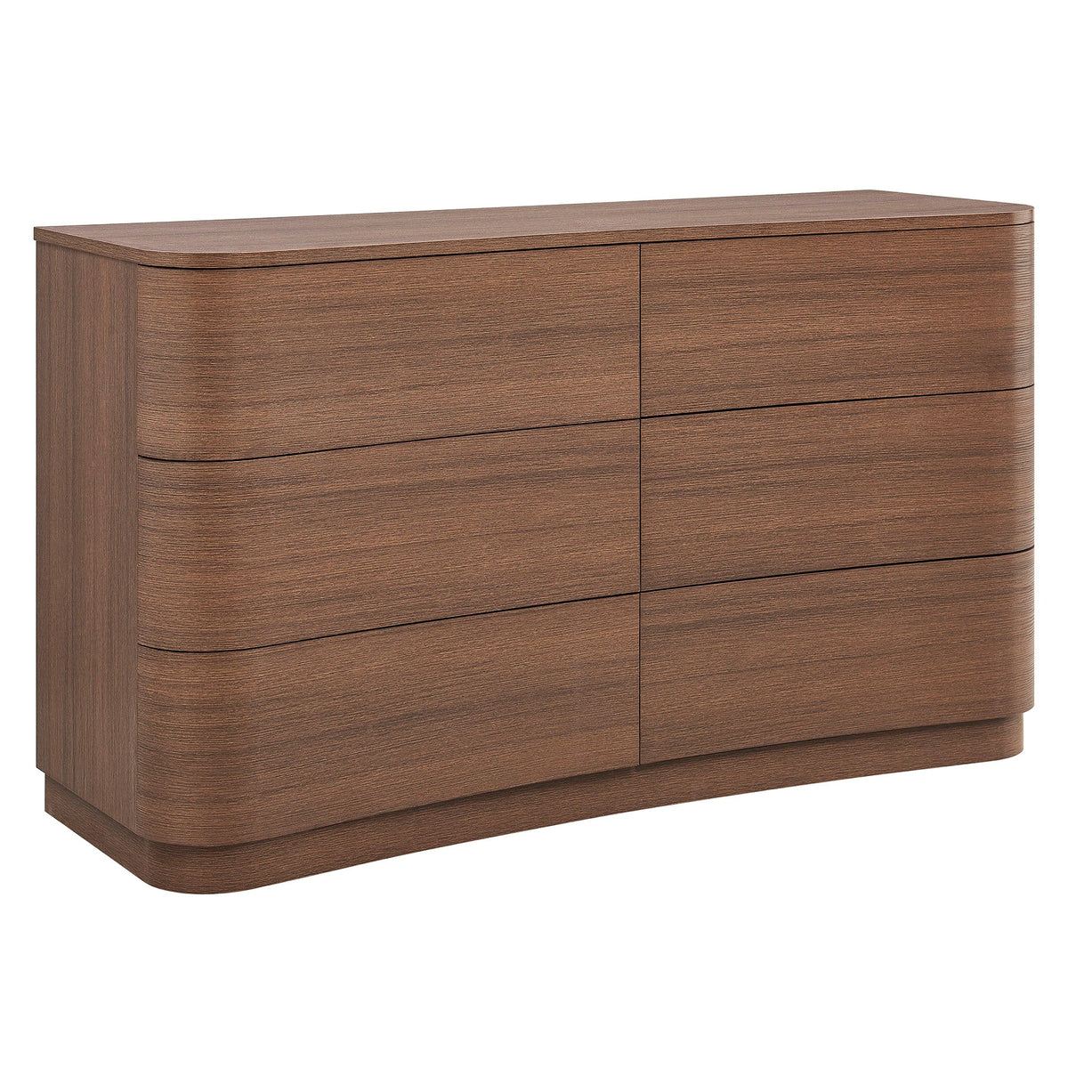 Mirae Brushed Brown Oak 6-Drawer Curved Dresser - Ornate Home