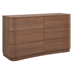 Mirae Brushed Brown Oak 6-Drawer Curved Dresser - Ornate Home