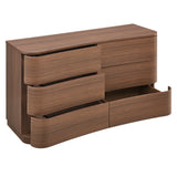 Mirae Brushed Brown Oak 6-Drawer Curved Dresser - Ornate Home
