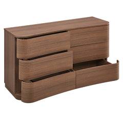 Mirae Brushed Brown Oak 6-Drawer Curved Dresser - Ornate Home