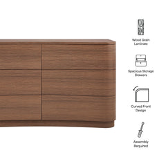 Mirae Brushed Brown Oak 6-Drawer Curved Dresser - Ornate Home