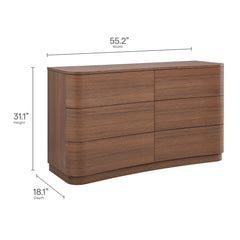 Mirae Brushed Brown Oak 6-Drawer Curved Dresser - Ornate Home