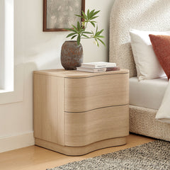 Mirae Brushed Light Oak 2-Drawer Curved Nightstand - Ornate Home
