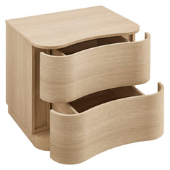 Mirae Brushed Light Oak 2-Drawer Curved Nightstand - Ornate Home