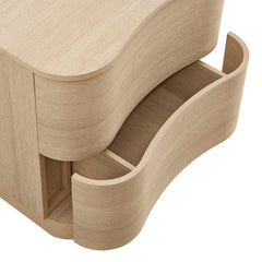 Mirae Brushed Light Oak 2-Drawer Curved Nightstand - Ornate Home