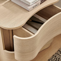 Mirae Brushed Light Oak 2-Drawer Curved Nightstand - Ornate Home