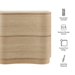 Mirae Brushed Light Oak 2-Drawer Curved Nightstand - Ornate Home