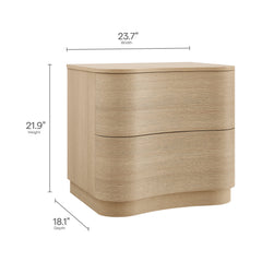 Mirae Brushed Light Oak 2-Drawer Curved Nightstand - Ornate Home