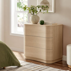 Mirae Brushed Light Oak 3-Drawer Curved Compact Dresser - Ornate Home