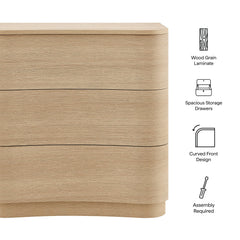 Mirae Brushed Light Oak 3-Drawer Curved Compact Dresser - Ornate Home