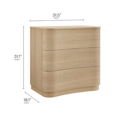 Mirae Brushed Light Oak 3-Drawer Curved Compact Dresser - Ornate Home