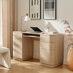Mirae Brushed Light Oak 55" 6-Drawer Curved Office Desk - Ornate Home