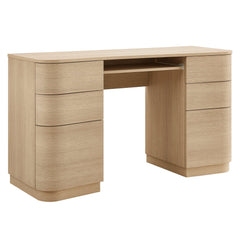 Mirae Brushed Light Oak 55" 6-Drawer Curved Office Desk - Ornate Home