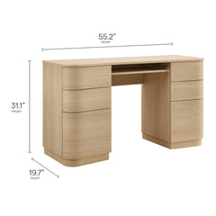 Mirae Brushed Light Oak 55" 6-Drawer Curved Office Desk - Ornate Home