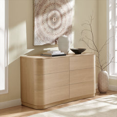 Mirae Brushed Light Oak 6-Drawer Curved Dresser - Ornate Home
