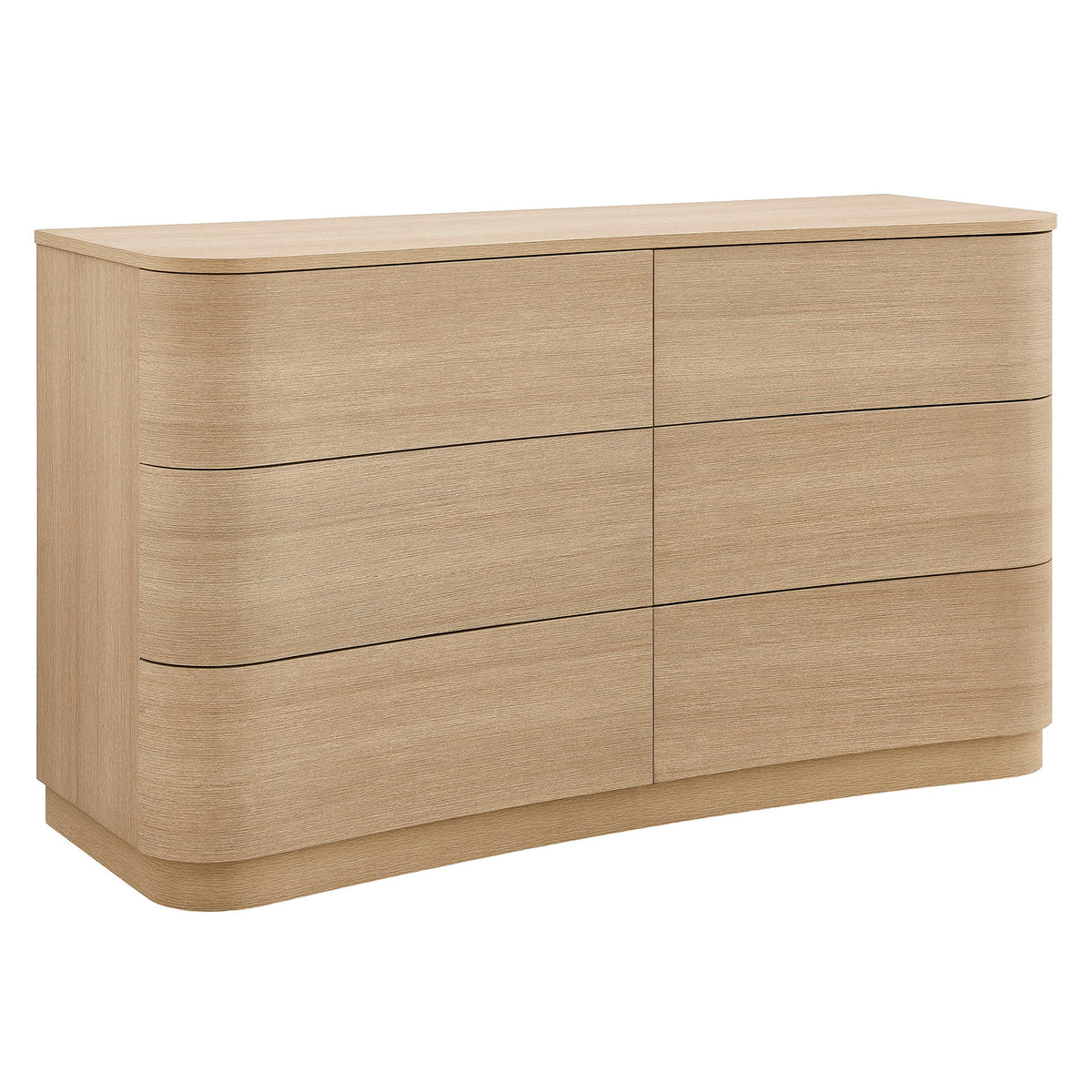 Mirae Brushed Light Oak 6-Drawer Curved Dresser - Ornate Home