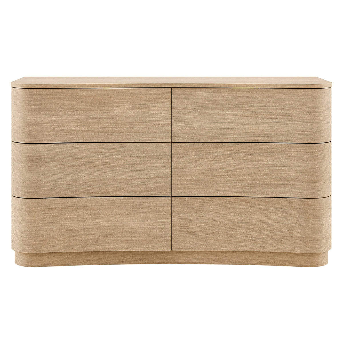Mirae Brushed Light Oak 6-Drawer Curved Dresser - Ornate Home