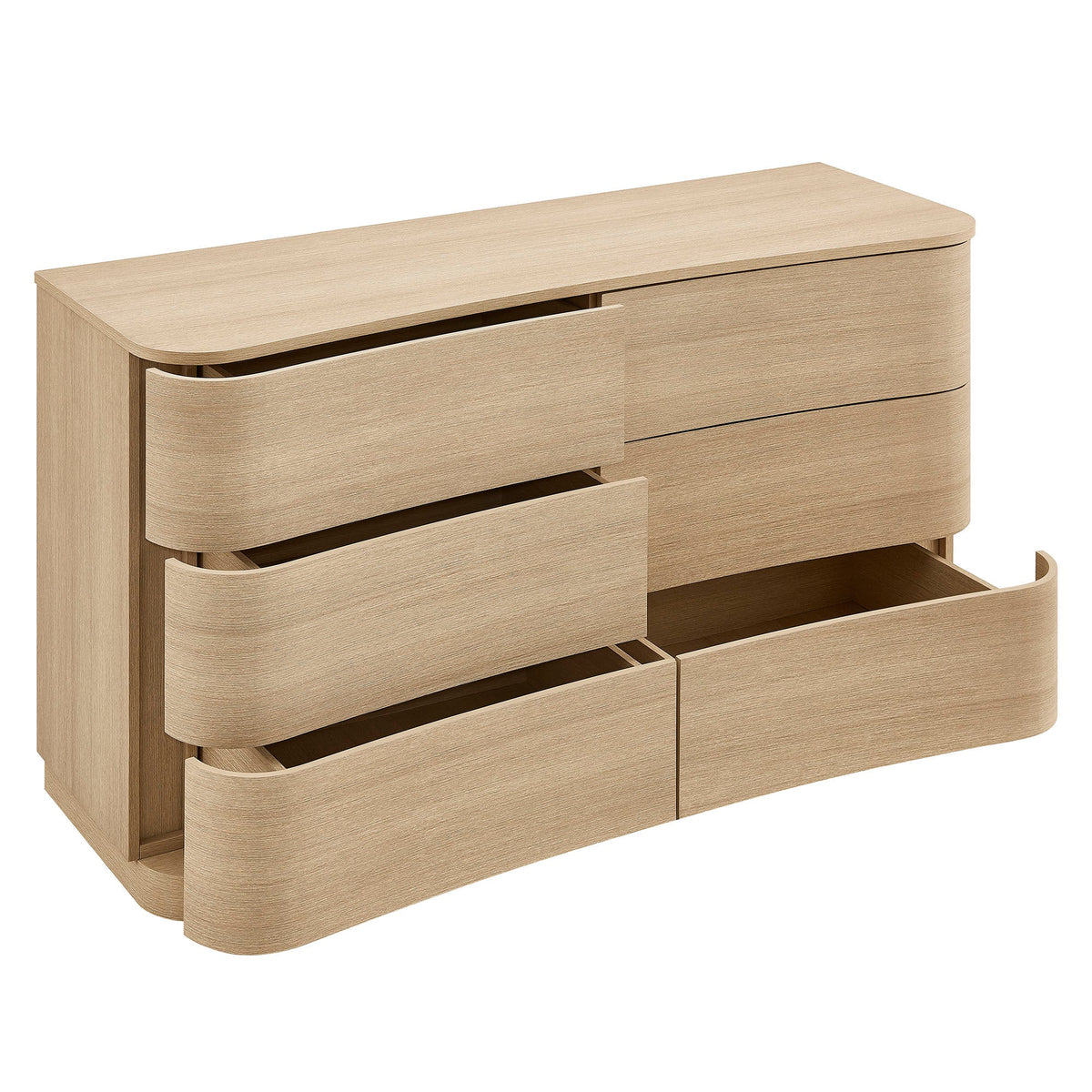 Mirae Brushed Light Oak 6-Drawer Curved Dresser - Ornate Home