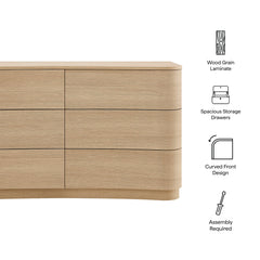 Mirae Brushed Light Oak 6-Drawer Curved Dresser - Ornate Home