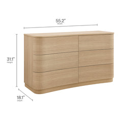 Mirae Brushed Light Oak 6-Drawer Curved Dresser - Ornate Home