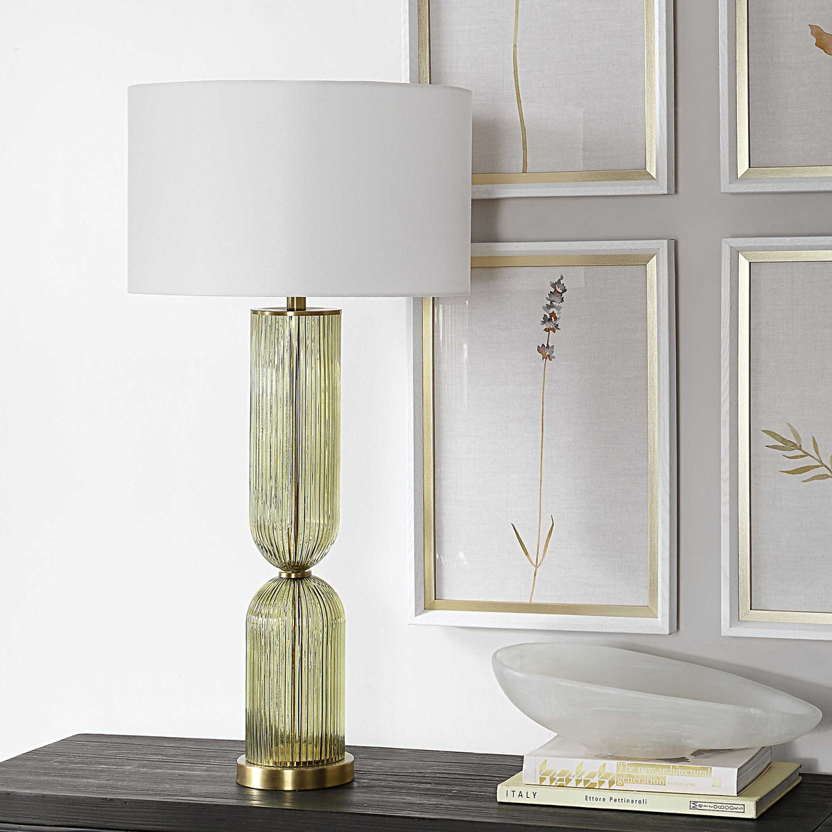Mirah Multicolor Olive Glass Table Lamp - Ornate Home