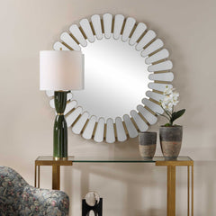Miran White Glass Round Mirror - Ornate Home