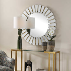 Miran White Glass Round Mirror - Ornate Home
