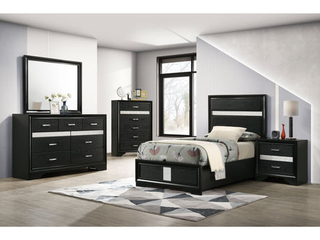 Miranda Black 5-piece Twin Bedroom Set with Panel Bed - Ornate Home