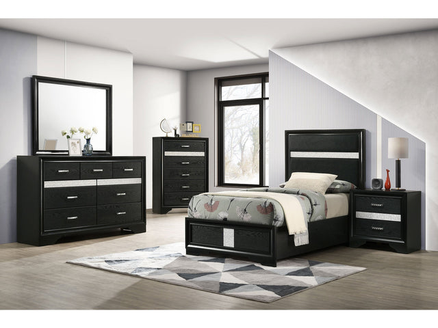 Miranda Black 5-piece Twin Bedroom Set with Panel Bed - Ornate Home