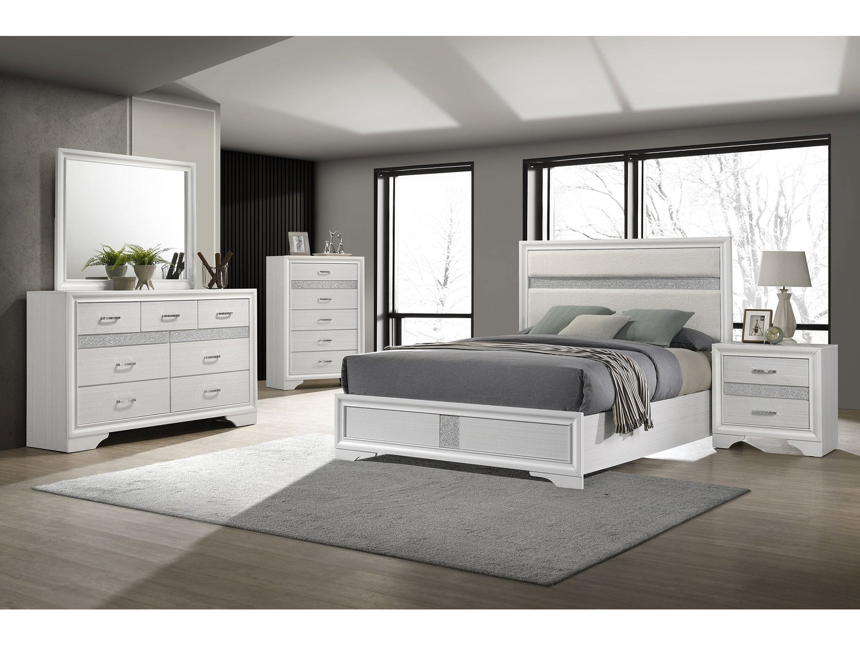 Miranda White 4-piece Queen Bedroom Set with Panel Bed - Ornate Home