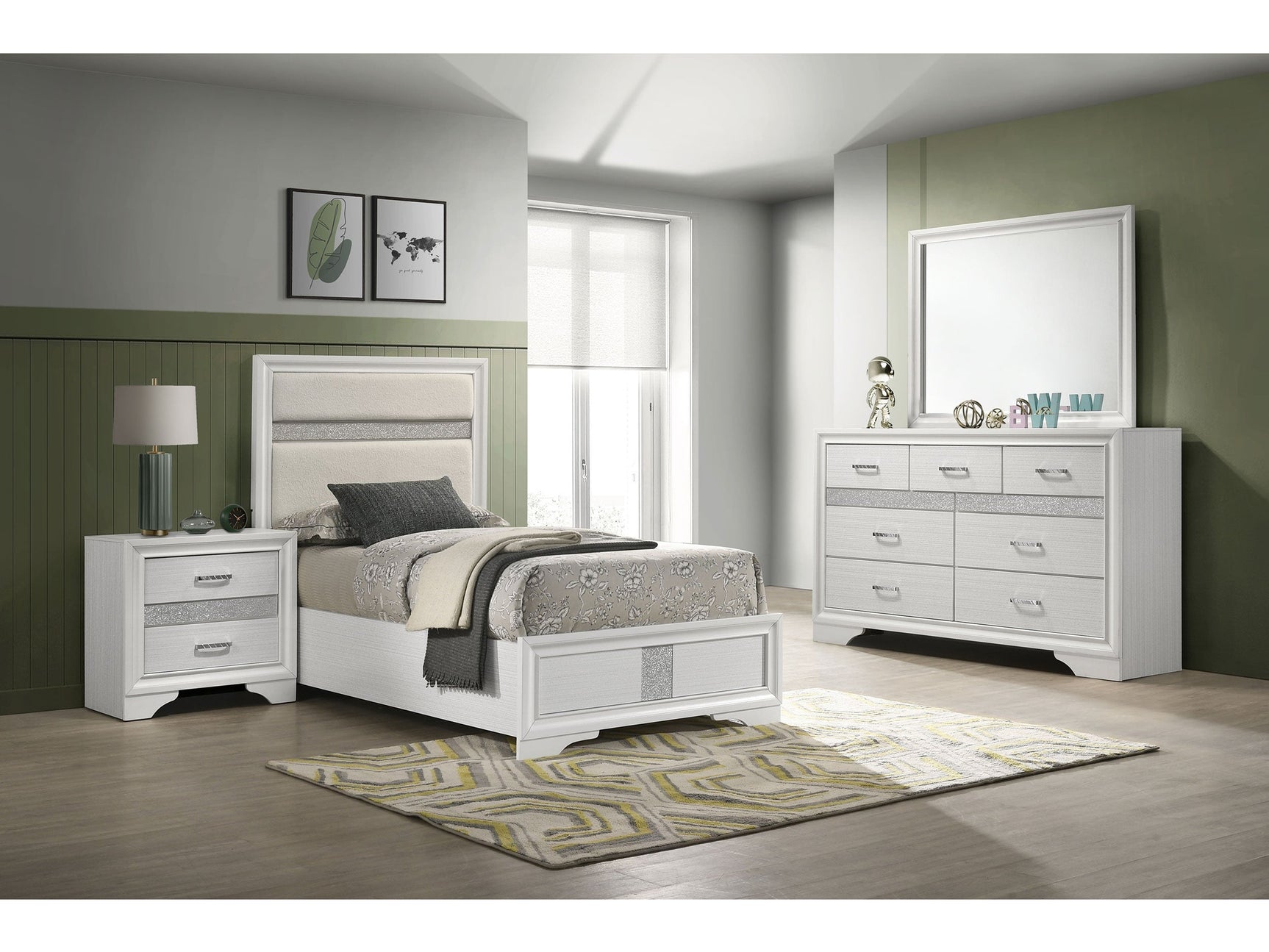 Miranda White 4-piece Twin Bedroom Set with Panel Bed - Ornate Home