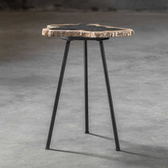 Mircea Black/Woodtone Petrified Wood Accent Table - Ornate Home