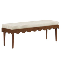 Mirette Oatmeal Stripe Scalloped Edge Striped Accent Bench - Ornate Home