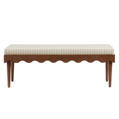 Mirette Oatmeal Stripe Scalloped Edge Striped Accent Bench - Ornate Home