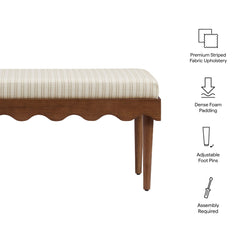 Mirette Oatmeal Stripe Scalloped Edge Striped Accent Bench - Ornate Home